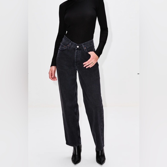 Agolde Denim - Agolde Dark Gray V-Waist Baggy Relaxed Jeans